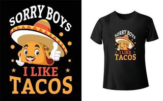 ledsen pojkar jag gillar tacos t-shirt design vektor