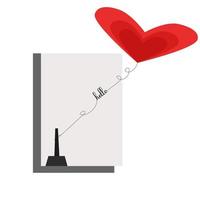 Roter Herzballon, der hoch fliegt. gebunden an eine Stange auf einem weißen abstrakten Hintergrund. Vektor-Illustration. vektorliebespostkarte für glücklichen muttertag, valentinstag oder geburtstagsgrußkartendesign. vektor