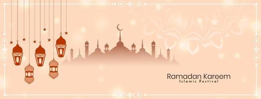 religiöses ramadan kareem islamisches fest grußbanner mit moschee vektor