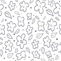 vektor seamless mönster med kontur blommor. handritad doodle våren textur, bakgrund. för omslagspapper, målarbok, mors- eller kvinno- eller alla hjärtans dag. vektor illustration