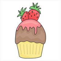 cupcake dessert med jordgubbe, vektor illustratör. tecknad design, vektorillustration