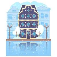 byggnader i snow.christmas card.winter time amsterdam.vector platt illustration. vektor