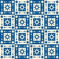 blau-weiße traditionelle Farbe nordische Schneeflocke quadratische Form nahtloser Musterhintergrund. Verwendung für Stoffe, Textilien, Innendekorationselemente, Polster, Verpackungen. vektor