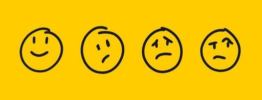 handritade emoji emoticon ansikte enkelt leende förvirrad ledsen och tvivla söta ansikten vektor
