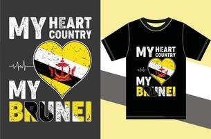 mein Herz, mein Land, mein Brunei.Brunei-Flaggen-T-Shirt-Design. vektor