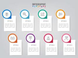 Business infographic etikettmall med 8 alternativ vektor