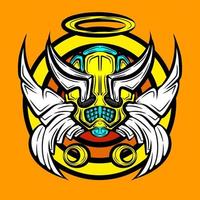 Engel geflügelter Teufelskopf Vektor-Icon-Design auf orangefarbenem Hintergrund vektor