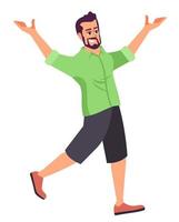 Jackpot-Gewinner halbflache RGB-Farbvektorillustration. bärtiger mann, der in glücklicher pose steht, isolierte zeichentrickfigur auf weißem hintergrund vektor