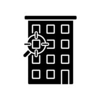 flache Suchdienste schwarzes Glyphen-Symbol. Hilfe bei der Wohnungssuche. Wohnung und Wohneinheit mieten. Immobilie. Schattenbildsymbol auf Leerraum. solides Piktogramm. vektor isolierte illustration