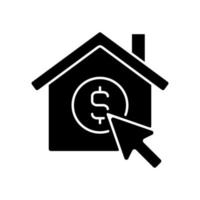 Schwarzes Glyphen-Symbol für die Website der Immobiliensuche. Internetplattform für die Immobiliensuche. Website mit Immobilieninformationen. Schattenbildsymbol auf Leerraum. solides Piktogramm. vektor isolierte illustration