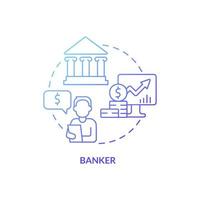 Symbol für das blaue Farbverlaufskonzept des Bankiers. finanzielle Unterstützung. Business Management Karrieren abstrakte Idee dünne Linie Illustration. isolierte Umrisszeichnung. Roboto-Medium, unzählige pro-fette Schriftarten verwendet vektor