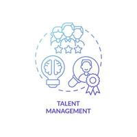 Symbol für das blaue Farbverlaufskonzept des Talentmanagements. Top-Experten anziehen und einstellen. hr abstrakte idee dünne linie illustration. isolierte Umrisszeichnung. Roboto-Medium, unzählige pro-fette Schriftarten verwendet vektor