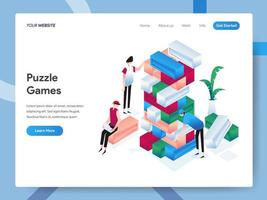 Landing Page Template von Puzzle Games Isometric vektor