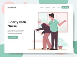Landningssidamall för äldre med sjuksköterska vektor