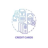 kreditkort blå gradient koncept ikon. e-plånböcker och betalning online. beröringslöst system abstrakt idé tunn linje illustration. isolerade konturritning. roboto-medium, otaliga pro-bold typsnitt som används vektor