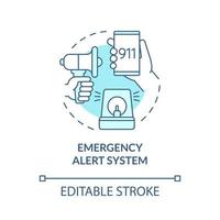 Symbol für das türkisfarbene Konzept des Notfallwarnsystems. dringende warnung abstrakte idee dünne linie illustration. isolierte Umrisszeichnung. editierbarer Strich. Roboto-Medium, unzählige pro-fette Schriftarten verwendet vektor