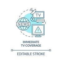 Symbol für das türkisfarbene Konzept mit sofortiger TV-Berichterstattung. öffentliche alarm abstrakte idee dünne linie illustration. isolierte Umrisszeichnung. editierbarer Strich. Roboto-Medium, unzählige pro-fette Schriftarten verwendet vektor