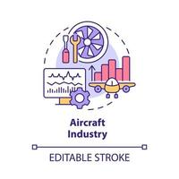 Symbol für das Konzept der Flugzeugindustrie. digitale zwillingsnutzung abstrakte idee dünne linie illustration. virtuelles Arbeitsmodell. isolierte Umrisszeichnung. editierbarer Strich. Roboto-Medium, unzählige pro-fette Schriftarten verwendet vektor