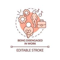 att vara oengagerad i arbetet terrakotta koncept ikon. utbrändhet och ångest abstrakt idé tunn linje illustration. isolerade konturritning. redigerbar linje. roboto-medium, otaliga pro-bold typsnitt som används vektor