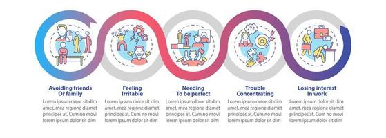 arbetsplats ångest loop infographic mall. stresskänsla. datavisualisering med 5 steg. process tidslinje info diagram. arbetsflödeslayout med linjeikoner. otaliga pro-fet, vanliga typsnitt som används vektor