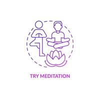 Versuchen Sie das Symbol für das Meditationskonzept mit lila Farbverlauf. inspirierende Morgenroutine. geist und körper gleichgewicht abstrakte idee dünne linie illustration. isolierte Umrisszeichnung. Roboto-Medium, unzählige pro-fette Schriftarten verwendet vektor