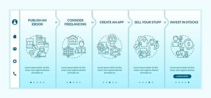 Ansätze, um Online-Onboarding-Vektorvorlage Geld zu verdienen. Responsive mobile Website mit Symbolen. Webseiten-Komplettlösung 5-Schritt-Bildschirme. investition in aktienfarbkonzept mit linearen illustrationen vektor