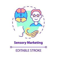 sensorisk marknadsföring koncept ikon. ljud- och doftreklam. visuellt varumärke. tilltalande kunder sinnen abstrakt idé tunn linje illustration. vektor isolerade kontur färgritning. redigerbar linje