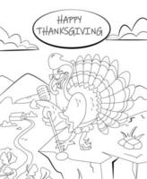 Truthahn Happy Thanksgiving zum Ausmalen. Schwarz-Weiß-Vektor-Illustration.