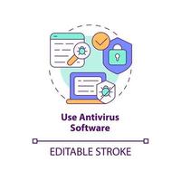 antivirusprogram konceptikon. information och enheter skydd abstrakt idé tunn linje illustration. säkerhet för internetsurfning. vektor isolerade kontur färgritning. redigerbar linje