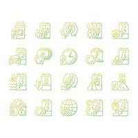 lineare vektorsymbole für batterierecycling-gradienten eingestellt. entladene Akkus wiederverwenden. Verwertung von Elektroschrott. dünne Linienkontursymbole bündeln. Sammlung von isolierten Umrissillustrationen vektor