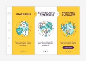 interna tillväxtfördelar onboarding vektor mall. responsiv mobilwebbplats med ikoner. webbsida genomgång 3-stegs skärmar. företag tillväxt färgkoncept med linjära illustrationer