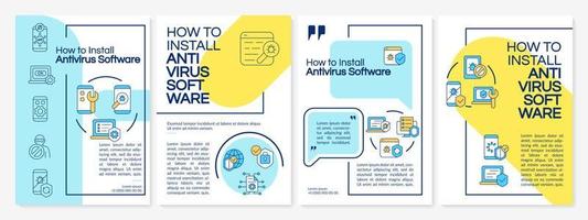antivirusprogram installationstips broschyrmall. flygblad, häfte, broschyrtryck, omslagsdesign med linjära ikoner. vektorlayouter för presentation, årsredovisningar, annonssidor vektor