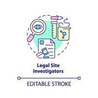 juridisk webbplats utredare koncept ikon. medicinskt test. säkerhet av kliniska prövningar abstrakt idé tunn linje illustration. isolerade konturritning. redigerbar linje. arial, otaliga pro-bold typsnitt som används vektor
