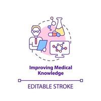 Symbol für das Konzept der Verbesserung des medizinischen Wissens. klinische studien vorteil für patienten abstrakte idee dünne linienillustration. isolierte Umrisszeichnung. editierbarer Strich. Arial, unzählige pro-fette Schriftarten verwendet vektor