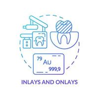 Inlays und Onlays Symbol für blaues Farbverlaufskonzept. ästhetische Zahnheilkunde Typ abstrakte Idee dünne Linie Illustration. Lösung für ernsthafte Zahnprobleme. isolierte Umrisszeichnung. Unzählige pro-fette Schriftarten werden verwendet vektor