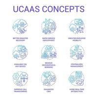 ucaas blaue Gradienten-Konzeptsymbole gesetzt. cloudbasiertes Unified-Communications-Modell. kundenservice-idee dünne linie farbillustrationen. isolierte Symbole. Roboto-Medium, unzählige pro-fette Schriftarten verwendet vektor