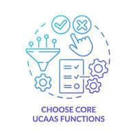 Wählen Sie Core ucaas-Funktionen blaues Farbverlaufskonzept-Symbol. Technologieintegration. Kommunikationsplattform abstrakte Idee dünne Linie Abbildung. isolierte Umrisszeichnung. unzählige pro-fette Schriftarten verwendet vektor