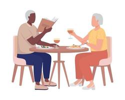 älteres Ehepaar, das zusammen zu Abend isst, halbflache Farbvektorzeichen