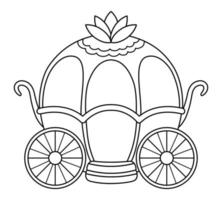 Vektorschwarz-Weiß-Wagensymbol isoliert auf weißem Hintergrund. mittelalterlicher Linienwagen. märchenkönig trainer illustration oder farbseite vektor