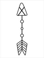 Vektor schwarz-weißer Pfeil im böhmischen Stil. süßes Boho-Folk-Symbol isoliert auf weißem Hintergrund. verspielte indianische Stammeslinie Ikone.