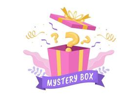 mysteriöse geschenkbox mit offener pappschachtel mit einem fragezeichen, einem glücklichen geschenk oder einer anderen überraschung in einer flachen karikaturartillustration vektor