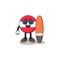 Maskottchen-Karikatur der österreichischen Flagge als Surfer vektor