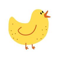 vektor illustration av söt gul liten kyckling i tecknad doodle stil