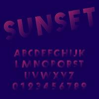 Sonnenuntergang Alphabet Schriftvorlage. Reihe von Buchstaben und Zahlen Liniendesign vektor