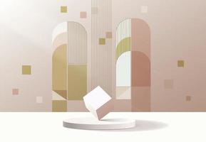 abstraktes 3D-Podium mit weißem Zylindersockel und abstraktem Streifenhintergrund. luxuriöse weiße minimale wandszene für die präsentation von produktdisplays. Vektor-Rendering-Plattform vektor
