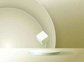 abstraktes 3d-grünes Zylinderpodest mit pastellfarbenem Hintergrund. minimale wandszene für die präsentation von produktdisplays. Vektor-Rendering-Plattform