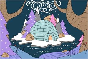 igloo gjord av istegel. fairy north vektorillustration. vykort. vektor