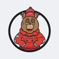 Bärn-Cartoon-Circle-Logo mit Hoodie-Shirts. vektor