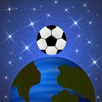 Planet Erde und ein Fußball im Weltraum. das Konzept der Weltmeisterschaft. Vektor-Illustration für Fußballwettbewerbe. das Universum des Sports. vektor