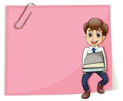 Ett rosa tomt papper med en affärsman som bär några dokument vektor